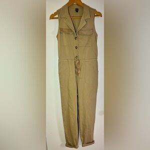 Wild Fable Utility Jumpsuit XS Sleeveless Collar Button Drawstring Pocket Tan